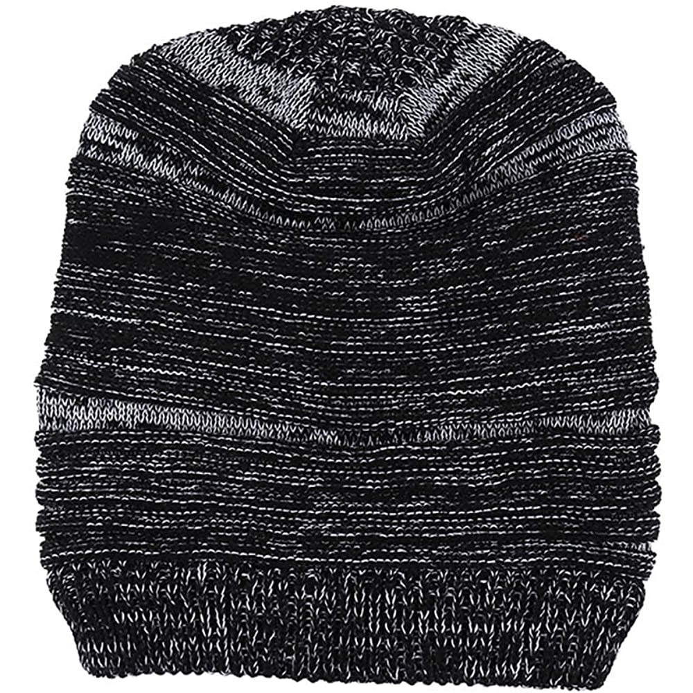 Skullies & Beanies Men Fashion Casual Keep Warm Winter fold Crochet Hats Knitted Wool Skull Cap - Black - CA1864HET2L $12.40
