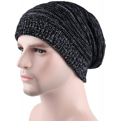 Skullies & Beanies Men Fashion Casual Keep Warm Winter fold Crochet Hats Knitted Wool Skull Cap - Black - CA1864HET2L $12.40