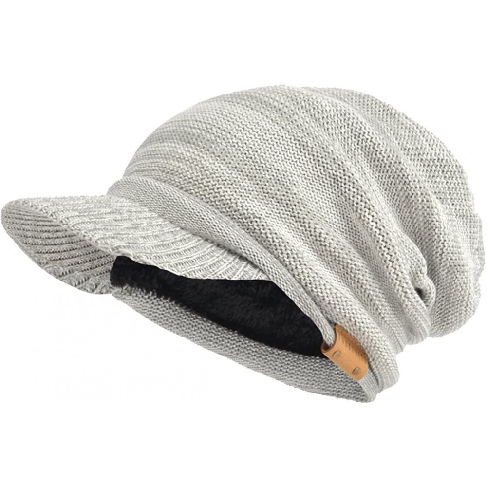 Skullies & Beanies Mens Womens Thick Fleece Lined Knit Newsboy Cap Slouch Beanie Hat with Visor - Pale - CI186IUXGQS $12.17