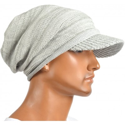 Skullies & Beanies Mens Womens Thick Fleece Lined Knit Newsboy Cap Slouch Beanie Hat with Visor - Pale - CI186IUXGQS $12.17