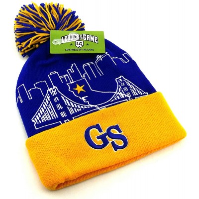 Skullies & Beanies Golden State New Leader Knit Skyline Bridge Beanie Toque Blue Gold Cuffed Pom Era Hat Cap - CB18X4XOX6U $1...