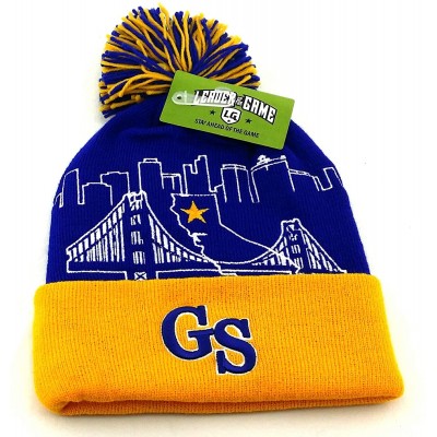 Skullies & Beanies Golden State New Leader Knit Skyline Bridge Beanie Toque Blue Gold Cuffed Pom Era Hat Cap - CB18X4XOX6U $1...