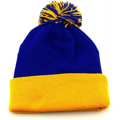 Skullies & Beanies Golden State New Leader Knit Skyline Bridge Beanie Toque Blue Gold Cuffed Pom Era Hat Cap - CB18X4XOX6U $1...