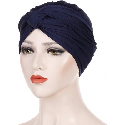 Skullies & Beanies Women's Sleep Soft Turban Autumn Winter Knotted Hat Wrap Cap Solid Color Muslim Knotted Wrap Scarf Cap - N...