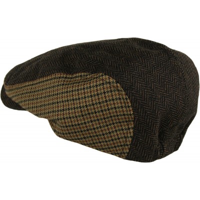 Newsboy Caps Men's Herringbone Wool Tweed Newsboy IVY Cabbie Driving Hat - Twotone-dk.brown - C411VVI31F3 $9.41