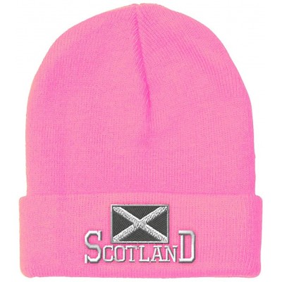 Skullies & Beanies Beanie for Men & Women Scotland Flag Scottish Black Embroidery Skull Cap Hat - Soft Pink - C118A90EMII $13.70