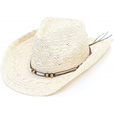 Cowboy Hats Old Stone Straw Cowboy Cowgirl Hat for Men Women Wide Brim Sun Hat Western Style - Jess Beige - C718TAQ3ZRE $53.43