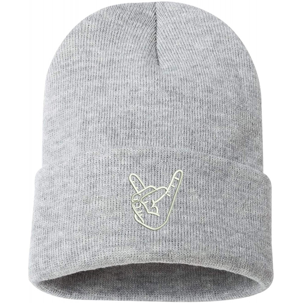 Skullies & Beanies Rock On Hands Embroidered Beanie Cuffed Cap - Music Lover Gift -Unisex - Light Grey - C518NZO9U65 $14.82