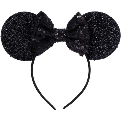 Headbands Sequins Bowknot Lovely Mouse Ears Headband Headwear for Travel Festivals - Black - C918569SS6O $17.96
