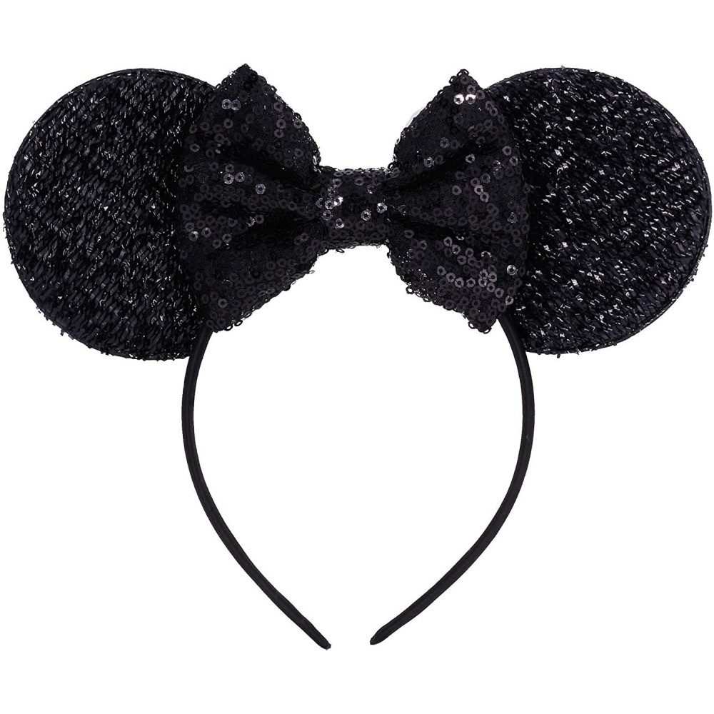 Headbands Sequins Bowknot Lovely Mouse Ears Headband Headwear for Travel Festivals - Black - C918569SS6O $8.63