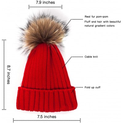 Skullies & Beanies Big Fur Pom Pom Hat - Winter Knit hat for Women Thick Warm Caps Skullies Beanies AH62 - Red 62 - CZ189LTHE...