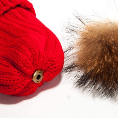 Skullies & Beanies Big Fur Pom Pom Hat - Winter Knit hat for Women Thick Warm Caps Skullies Beanies AH62 - Red 62 - CZ189LTHE...