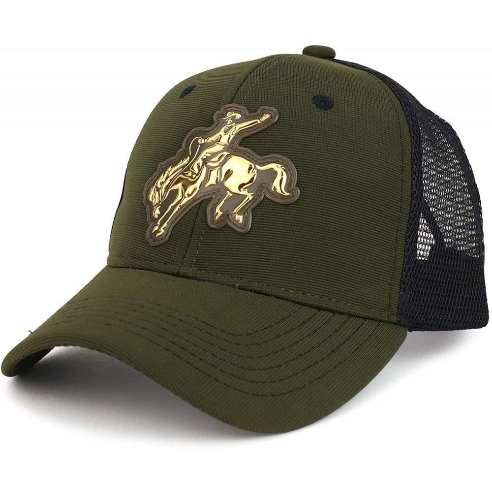 Baseball Caps High Frequency Rodeo Structured Trucker Mesh Baseball Cap - Olive Gold - C418T27KYE6 $15.24