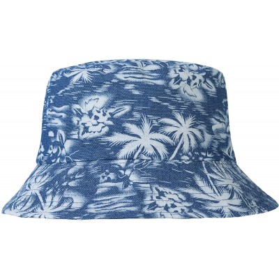Bucket Hats Unisex Cute Print Bucket Hat Summer Fisherman Cap - Palm Tree Blue - CB18KKKL34S $14.99