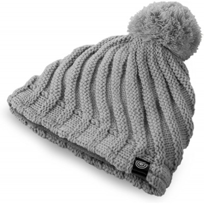 Skullies & Beanies Evony Womens Ribbed Pom Beanie Hat with Warm Fleece Lining - One Size - Light Grey - CH187NKCQ29 $36.21