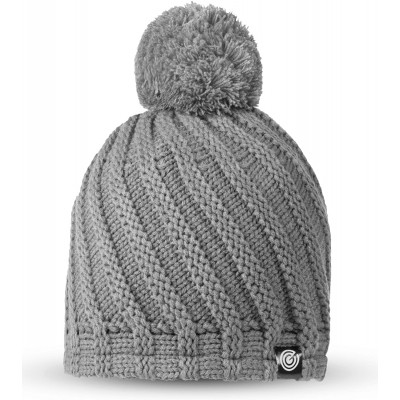 Skullies & Beanies Evony Womens Ribbed Pom Beanie Hat with Warm Fleece Lining - One Size - Light Grey - CH187NKCQ29 $15.87