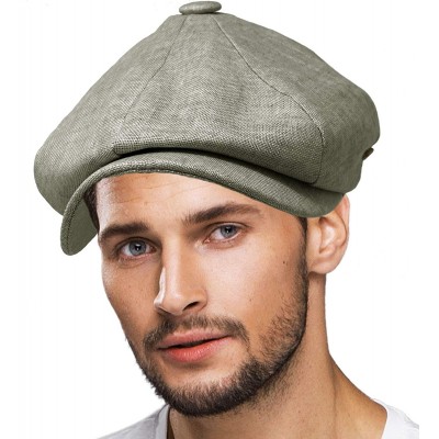 Newsboy Caps Men's 100% Linen Snap Front Newsboy Drivers Cabbie Gatsby Apple Cap Hat - Solid Dk. Gray - CP1962STW96 $19.68