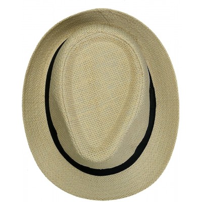 Fedoras Straw Panama Hat Short Brim Trilby Fedora Hat Summer Beach Sun Hats Women Men - 03-beige - CL194HSCON6 $21.84
