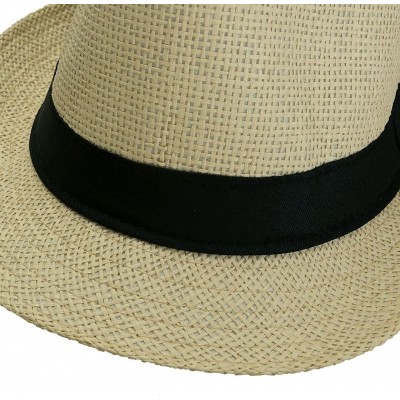 Fedoras Straw Panama Hat Short Brim Trilby Fedora Hat Summer Beach Sun Hats Women Men - 03-beige - CL194HSCON6 $21.84