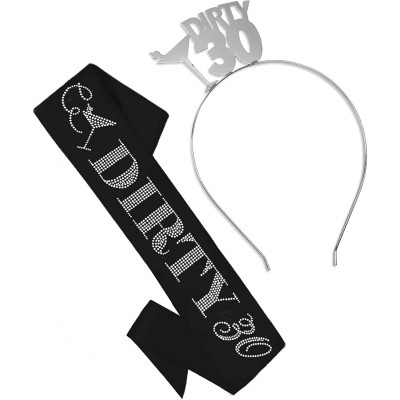 Headbands 30th Birthday Sash Tiara Headband - A Set Dirty 30 (Black Sash - Silver Headband) - CH18HA4MU0U $22.05