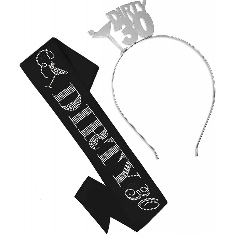 Headbands 30th Birthday Sash Tiara Headband - A Set Dirty 30 (Black Sash - Silver Headband) - CH18HA4MU0U $22.05