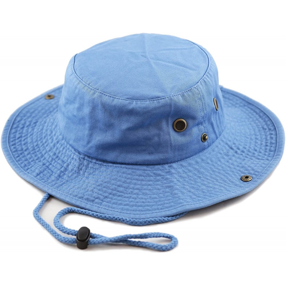 Sun Hats 100% Cotton Stone-Washed Safari Wide Brim Foldable Double-Sided Sun Boonie Bucket Hat - Skyblue - C112O6PVNE3 $11.62