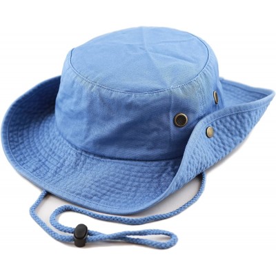 Sun Hats 100% Cotton Stone-Washed Safari Wide Brim Foldable Double-Sided Sun Boonie Bucket Hat - Skyblue - C112O6PVNE3 $11.62