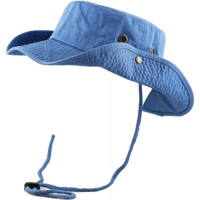 Sun Hats 100% Cotton Stone-Washed Safari Wide Brim Foldable Double-Sided Sun Boonie Bucket Hat - Skyblue - C112O6PVNE3 $11.62