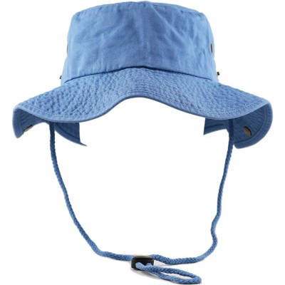 Sun Hats 100% Cotton Stone-Washed Safari Wide Brim Foldable Double-Sided Sun Boonie Bucket Hat - Skyblue - C112O6PVNE3 $11.62