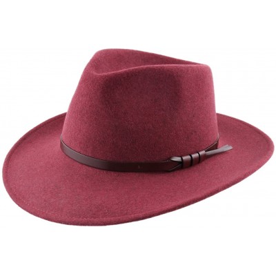 Fedoras Classique Large Wool Felt Fedora Hat Packable Water Repellent Wide Brim - Bordeaux - CJ187Y5W3KG $44.32