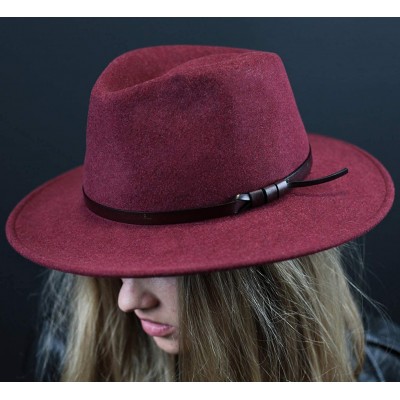 Fedoras Classique Large Wool Felt Fedora Hat Packable Water Repellent Wide Brim - Bordeaux - CJ187Y5W3KG $44.32