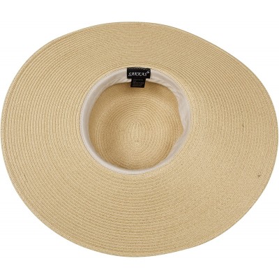 Sun Hats Bella UPF 50+ 100% Paper Straw Flower Accent Wide Brim Floppy Hat - Natural - CM1190EY3D9 $22.71