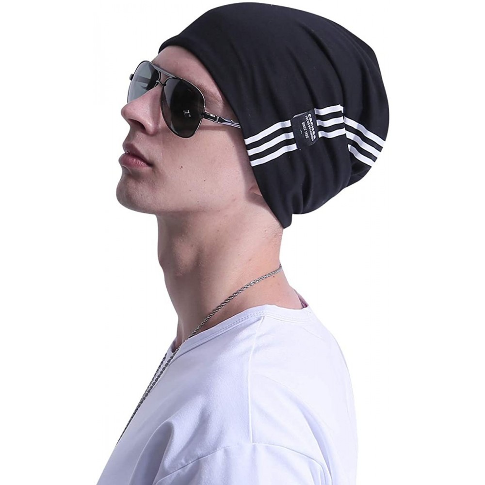 Skullies & Beanies Thin Hat Men Beenies Hats Fashion Skull Cap Thin Slouchy Cotton Knit Beanie Hat - Black - CU18E34EYMG $11.99