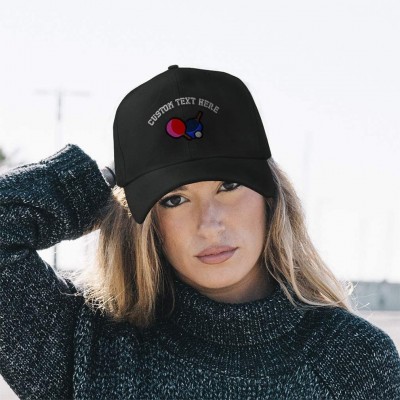 Baseball Caps Custom Baseball Cap Table Tennis Embroidery Acrylic Dad Hats for Men & Women - Black - CT18SDA6K4G $17.82