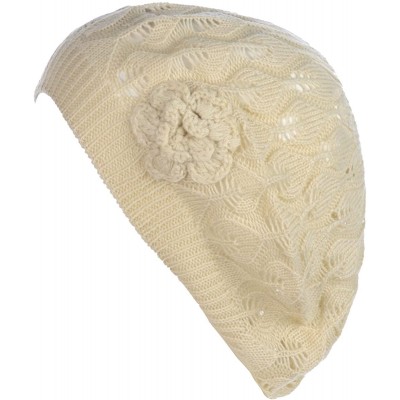 Berets Open Weave Womens Crochet Mesh Beanie Hat Flower Fashion Soft Knit Beret Cap - 2680biege - CZ194WZYSSC $10.20