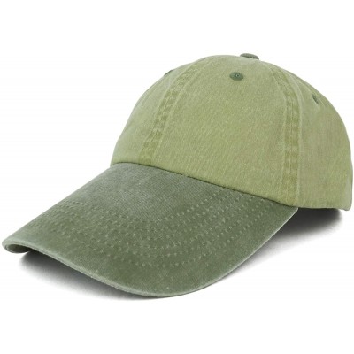 Baseball Caps 4 Inch Long Bill Pigment Dyed Washed Cotton Baseball Cap - Khaki Green - CE18LRLSH09 $18.78
