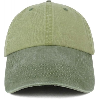 Baseball Caps 4 Inch Long Bill Pigment Dyed Washed Cotton Baseball Cap - Khaki Green - CE18LRLSH09 $18.78