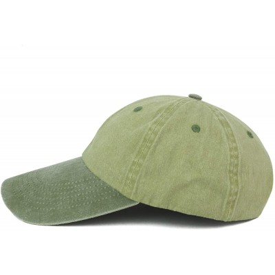 Baseball Caps 4 Inch Long Bill Pigment Dyed Washed Cotton Baseball Cap - Khaki Green - CE18LRLSH09 $18.78