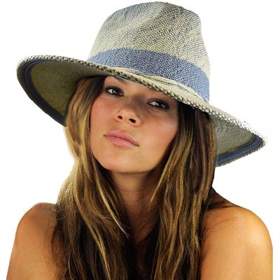 Fedoras Teardrop Dent Braided Trim Casual Panama Fedora Sun Hat - Woven Light Blue - CD1990IDK64 $20.78