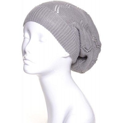 Skullies & Beanies Crochet Knit Beanie for Women Men Teens Colorful Slouchy Fashion Accessory - Light Gray Chevron - C61822UL...