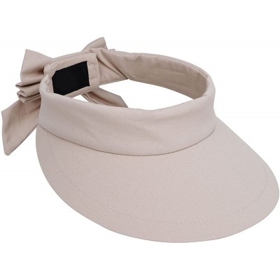 Visors Women's Packable Wide Brim SPF 50+ UV Protection Sun Visor Hat w/Bow - Beige - CX18CAH5KAK $29.39