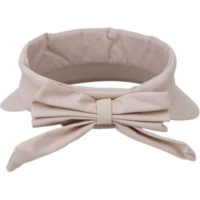 Visors Women's Packable Wide Brim SPF 50+ UV Protection Sun Visor Hat w/Bow - Beige - CX18CAH5KAK $16.00