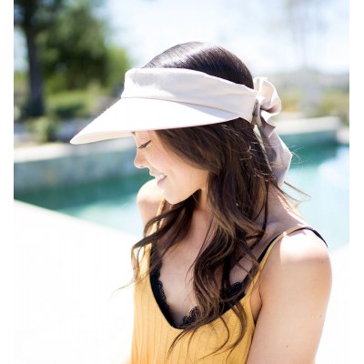 Visors Women's Packable Wide Brim SPF 50+ UV Protection Sun Visor Hat w/Bow - Beige - CX18CAH5KAK $16.00