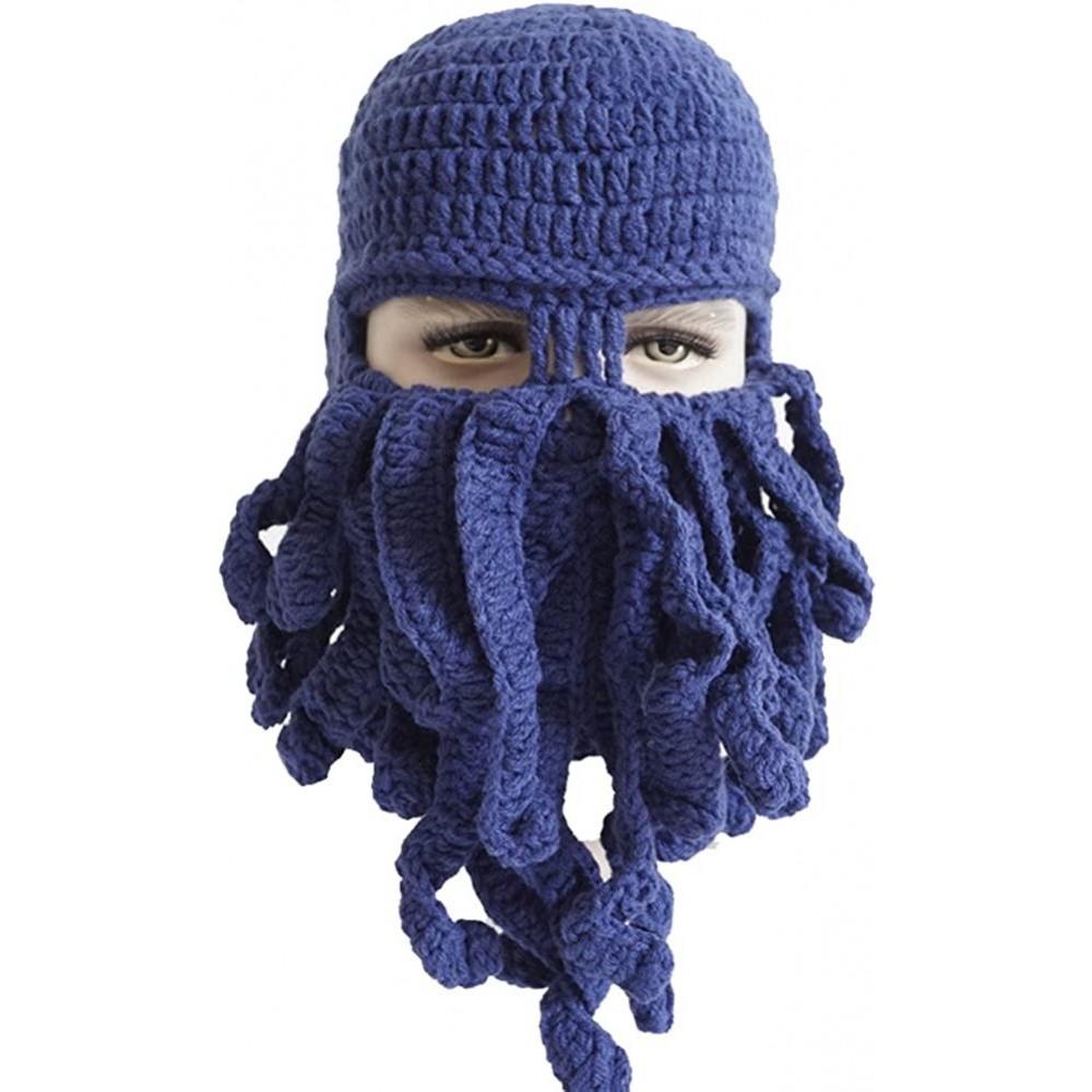 Balaclavas Windproof Warm Knitted Beanie Hat Octopus Cap Wind Ski Mask Hat - Navy Blue - CT12N3949RG $26.70