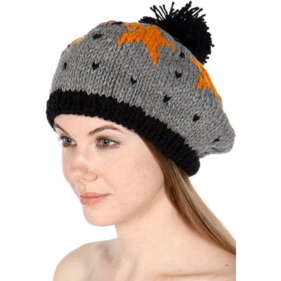 Skullies & Beanies Women Knit Beret Beanie Hat with Pompom Cute Soft Slouchy Ribbed Handmade Warm Winter Cap - Hearts Grey - ...