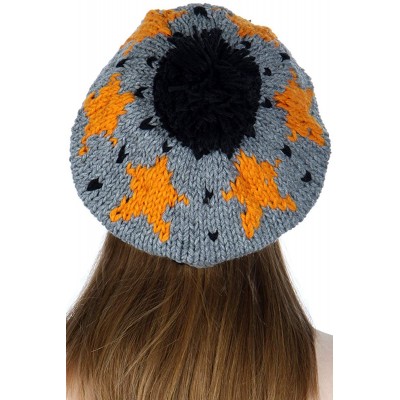 Skullies & Beanies Women Knit Beret Beanie Hat with Pompom Cute Soft Slouchy Ribbed Handmade Warm Winter Cap - Hearts Grey - ...