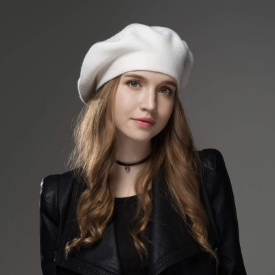 Berets Classic Winter Cashmere French Knitting - White - CQ18YOWO9Y6 $11.16
