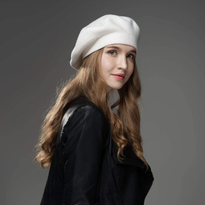 Berets Classic Winter Cashmere French Knitting - White - CQ18YOWO9Y6 $11.16