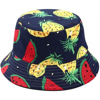 Bucket Hats Banana Print Bucket Hat Fruit Pattern Fisherman Hats Summer Reversible Packable Cap - Watermelon Pineapple Navy -...