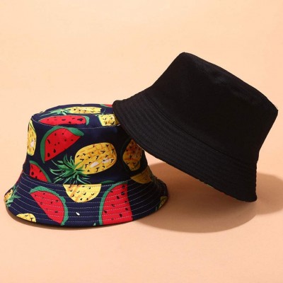 Bucket Hats Banana Print Bucket Hat Fruit Pattern Fisherman Hats Summer Reversible Packable Cap - Watermelon Pineapple Navy -...